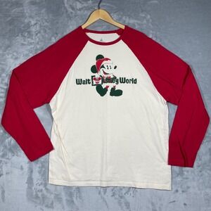 Disney Walt Disney World Mickey Mouse Christmas Raglan Long Sleeve Shirt  XL
